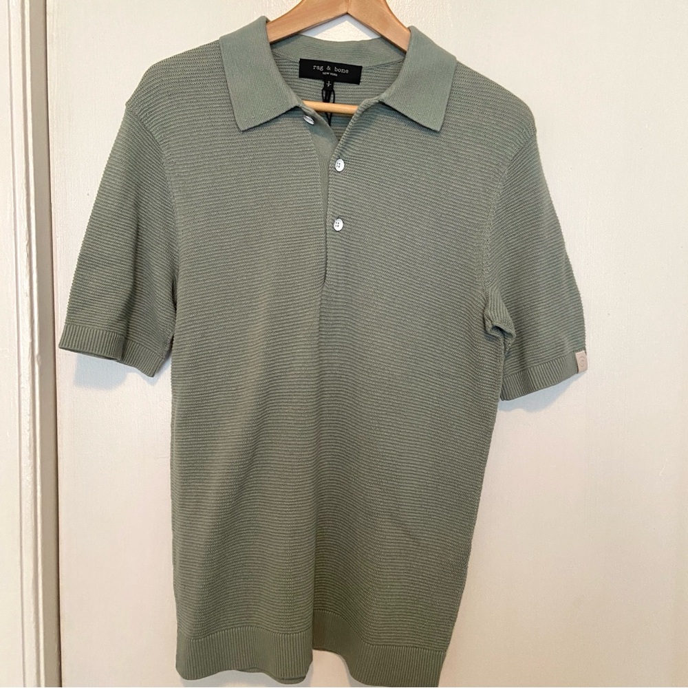 $225 Rag & Bone Lewis Knitwear Polo Sage Green - Picture 2 of 9